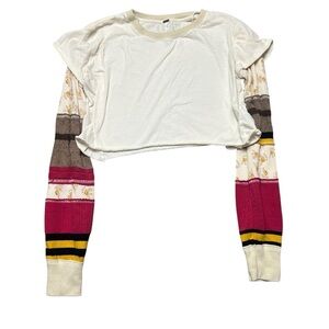 Free People Y2K Crop Top Color Block Knit Sleeve Boho Size L